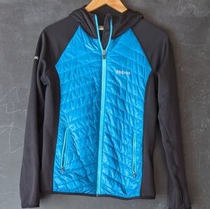 Marmot Jacket Zipper Sz M Black with Blue Puffer Front
